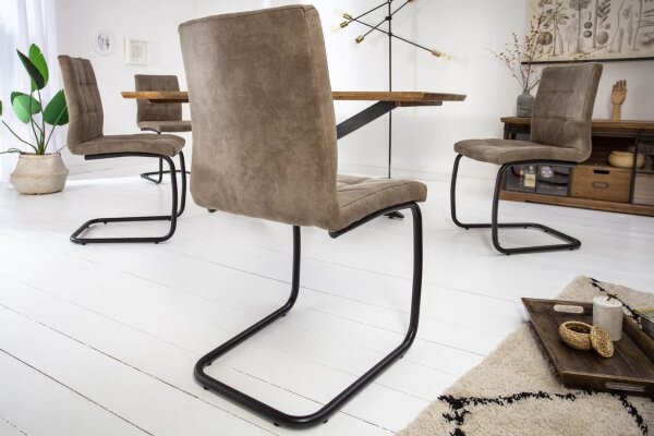 Freischwinger Stuhl Taupe Schwarz Stoff Eisen Modern