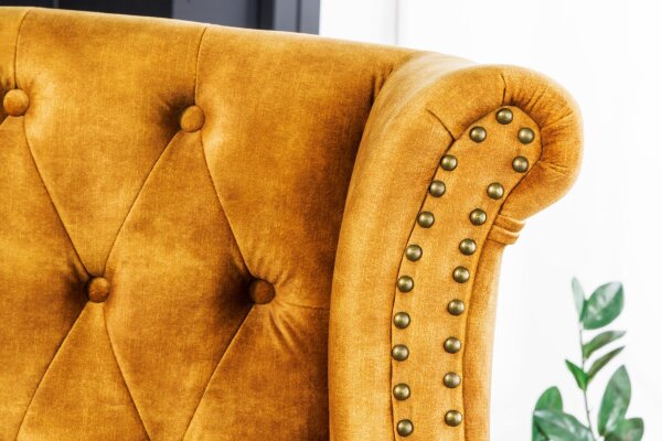 Ohrensessel Chesterfield Samt Holz Gelb Braun B: 85 cm RODRA