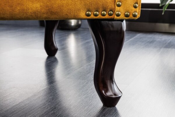 Ohrensessel Chesterfield Samt Holz Gelb Braun B: 85 cm RODRA
