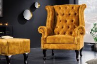 Ohrensessel Chesterfield Samt Holz Gelb Braun B: 85 cm RODRA