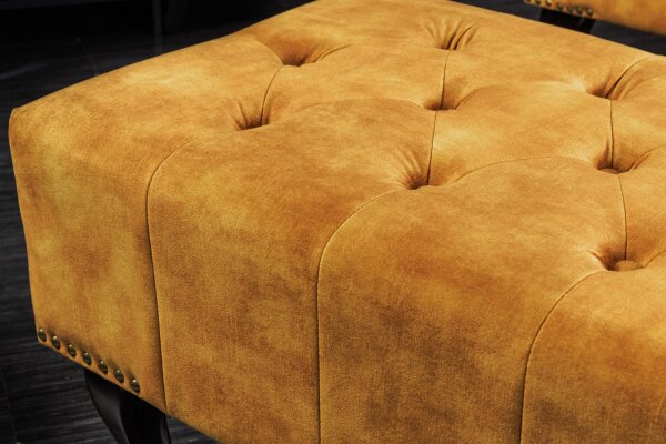 Hocker Samt Holz 45 x 80 cm in Gelb Braun Chesterfield