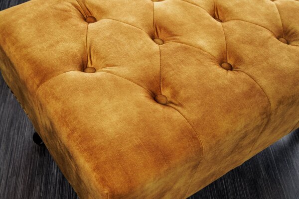 Hocker Samt Holz 45 x 80 cm in Gelb Braun Chesterfield