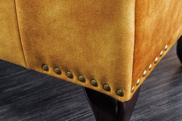 Hocker Samt Holz 45 x 80 cm in Gelb Braun Chesterfield