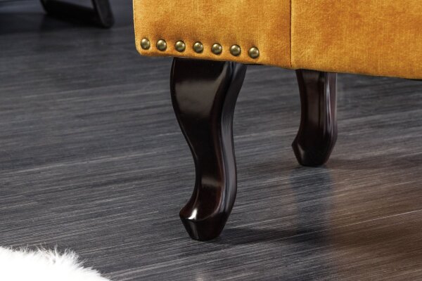 Hocker Samt Holz 45 x 80 cm in Gelb Braun Chesterfield