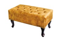 Hocker Samt Holz 45 x 80 cm in Gelb Braun Chesterfield