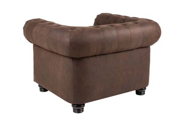 Sessel Chesterfield Braun antik B: 110 cm aus Stoff Holz