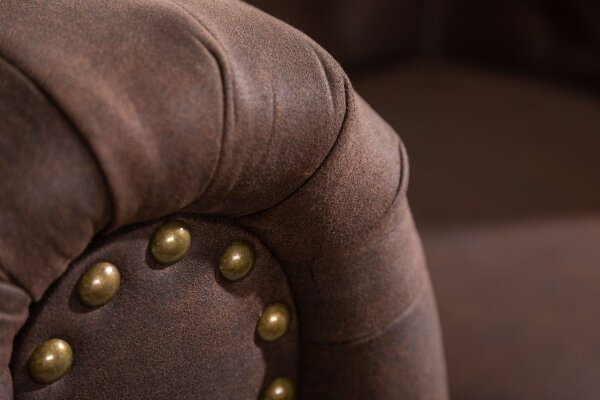 Sessel Chesterfield Braun antik B: 110 cm aus Stoff Holz