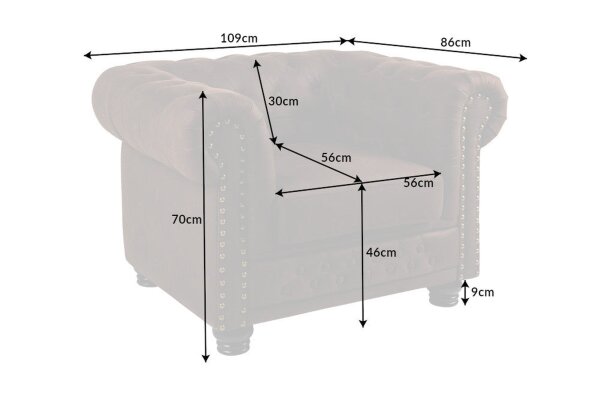 Sessel Chesterfield Braun antik B: 110 cm aus Stoff Holz