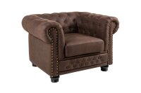 Sessel Chesterfield Braun antik B: 110 cm aus Stoff Holz