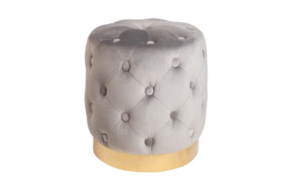 Sitzhocker Grau Gold klein Ø 37 cm H: 38 cm aus Samt Metall