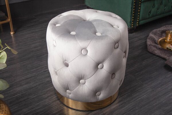 Sitzhocker Grau Gold klein Ø 37 cm H: 38 cm aus Samt Metall