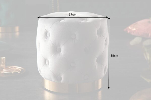 Sitzhocker Grau Gold klein Ø 37 cm H: 38 cm aus Samt Metall