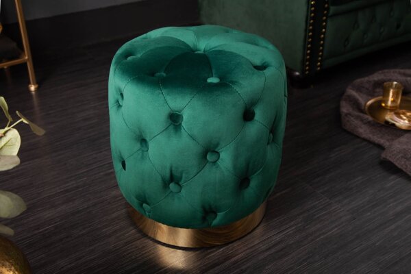 Pouf Grün Gold Samtbezug Ø 37 cm klein Chesterfield