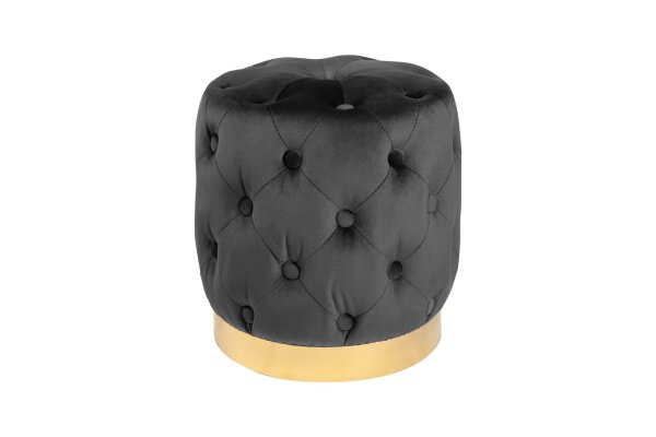 Sitzhocker Schwarz Gold aus Samt Metall Ø 37 cm klein