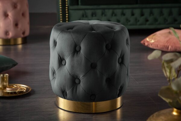 Sitzhocker Schwarz Gold aus Samt Metall Ø 37 cm klein