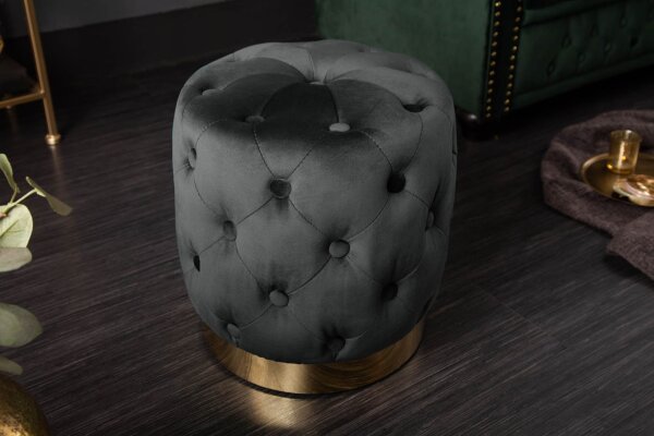 Sitzhocker Schwarz Gold aus Samt Metall Ø 37 cm klein