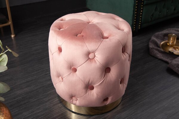 Sitzhocker Rosa Gold aus Samt Metall Ø 37 cm H: 38 cm klein