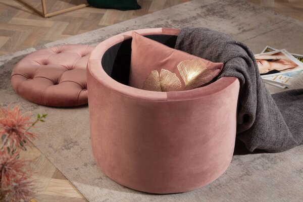 Samthocker mit Stauraum Rosa Ø 50 cm H: 43 cm Chesterfield