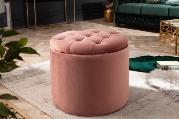 Samthocker mit Stauraum Rosa Ø 50 cm H: 43 cm Chesterfield