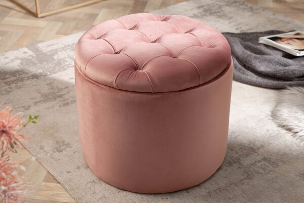 Samthocker mit Stauraum Rosa Ø 50 cm H: 43 cm Chesterfield