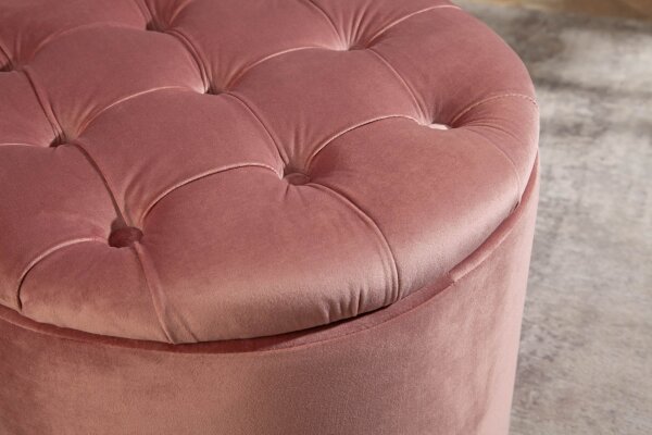 Samthocker mit Stauraum Rosa Ø 50 cm H: 43 cm Chesterfield