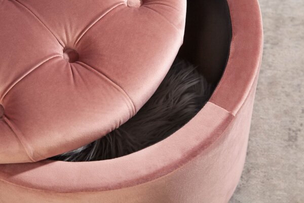 Samthocker mit Stauraum Rosa Ø 50 cm H: 43 cm Chesterfield