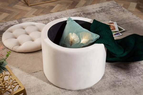Pouf avec espace de rangement Ø 50 cm Beige en velours métal