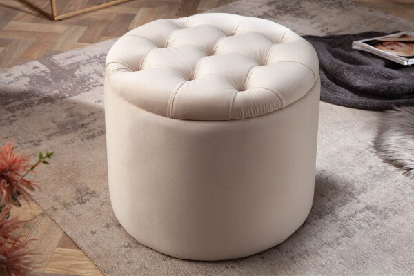 Pouf avec espace de rangement Ø 50 cm Beige en velours métal