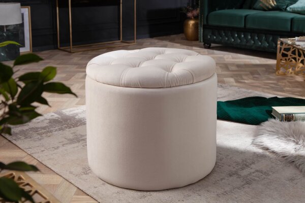 Pouf avec espace de rangement Ø 50 cm Beige en velours métal