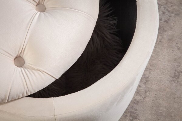 Pouf avec espace de rangement Ø 50 cm Beige en velours métal