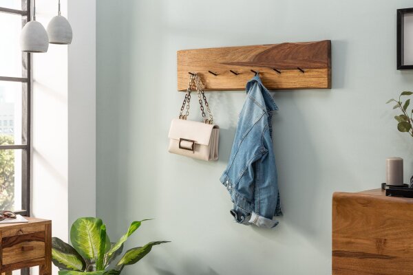 Wandgarderobe Sheesham Holz massiv 80 cm lang 6 Haken