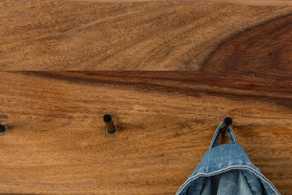 Wandgarderobe Sheesham Holz massiv 80 cm lang 6 Haken