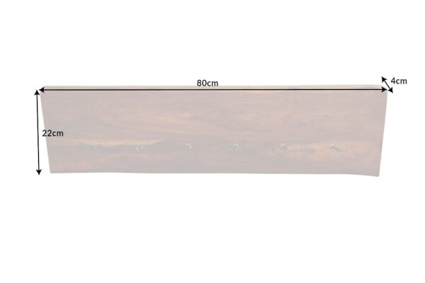 Wandgarderobe Sheesham Holz massiv 80 cm lang 6 Haken