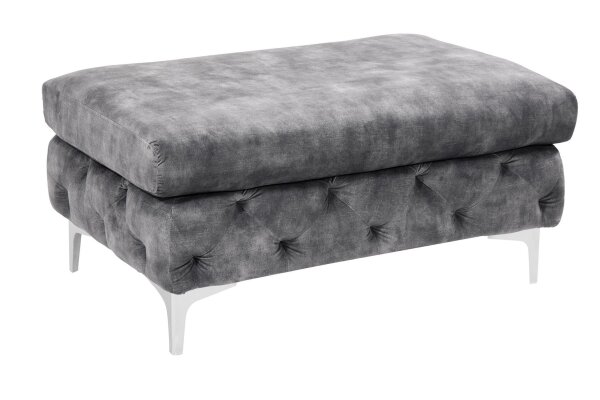 Sitzhocker Samt Metall Chesterfield Grau Silber L: 92 cm