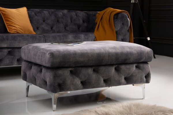 Sitzhocker Samt Metall Chesterfield Grau Silber L: 92 cm