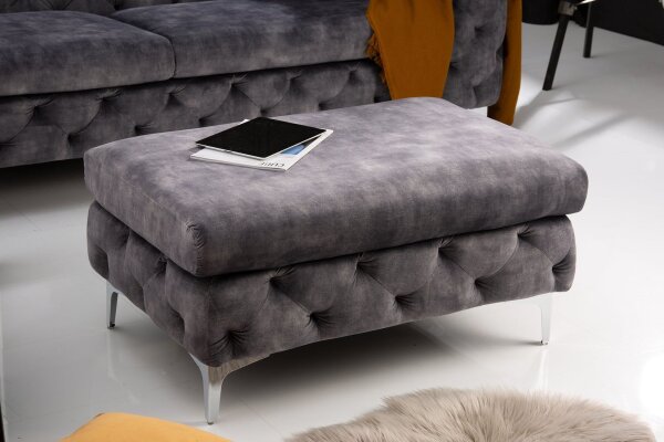Sitzhocker Samt Metall Chesterfield Grau Silber L: 92 cm