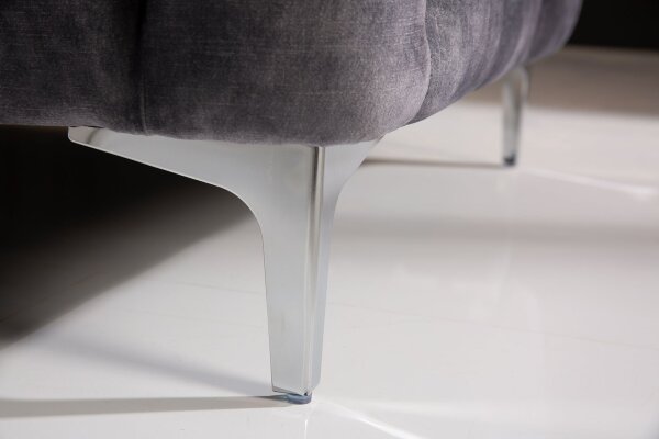 Sitzhocker Samt Metall Chesterfield Grau Silber L: 92 cm