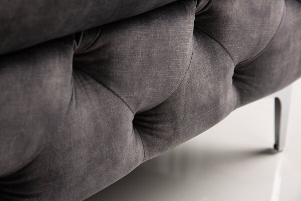Sitzhocker Samt Metall Chesterfield Grau Silber L: 92 cm