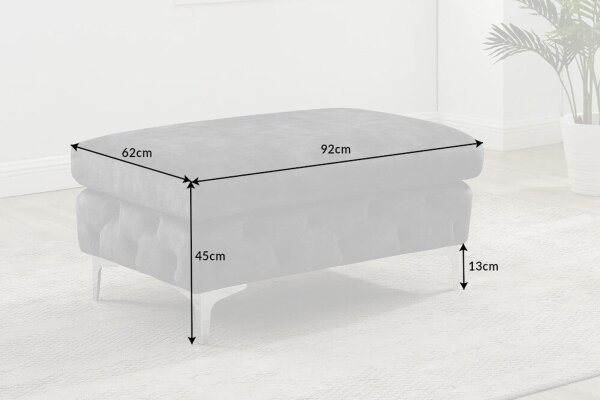 Sitzhocker Samt Metall Chesterfield Grau Silber L: 92 cm