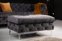 Sitzhocker Samt Metall Chesterfield Grau Silber L: 92 cm