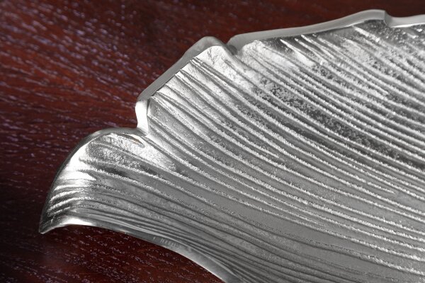 Dekoschale Metall L: 64 cm in Silber Blatt Design Handarbeit