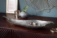 Dekoschale Metall L: 64 cm in Silber Blatt Design Handarbeit
