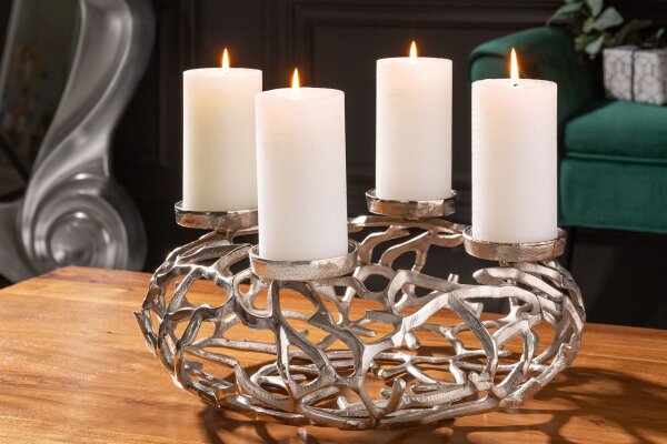 Kerzenständer rund Ø 38 cm Handarbeit in Silber GARONNE