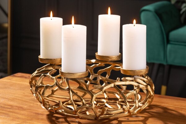 Kerzenständer für Blockkerzen Ø 38 cm Handarbeit in Gold