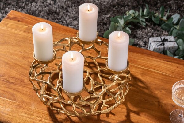 Kerzenständer für Blockkerzen Ø 38 cm Handarbeit in Gold