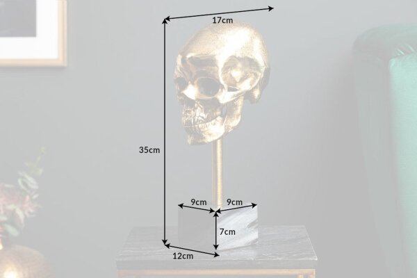 Dekostatue Totenkopf in Gold Schwarz H: 35 cm Metall Marmor