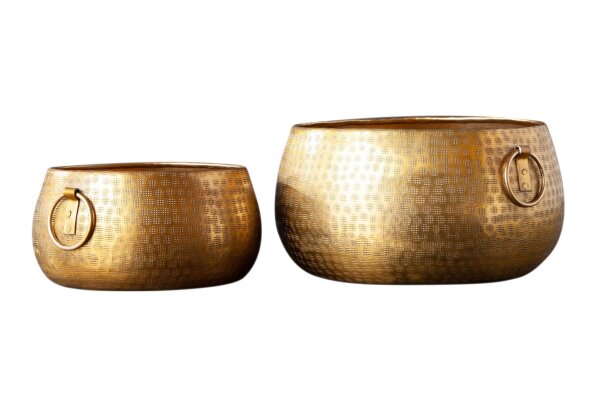 Übertopf 2er Set Metall in Gold Handarbeit Hammerschlag