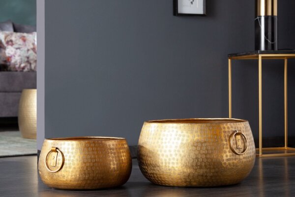 Übertopf 2er Set Metall in Gold Handarbeit Hammerschlag