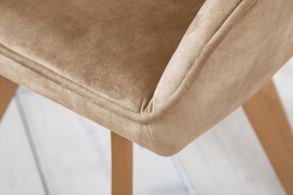 Drehstuhl Samt Holz ohne Rollen Creme Beige Natur