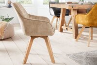 Drehstuhl Samt Holz ohne Rollen Creme Beige Natur